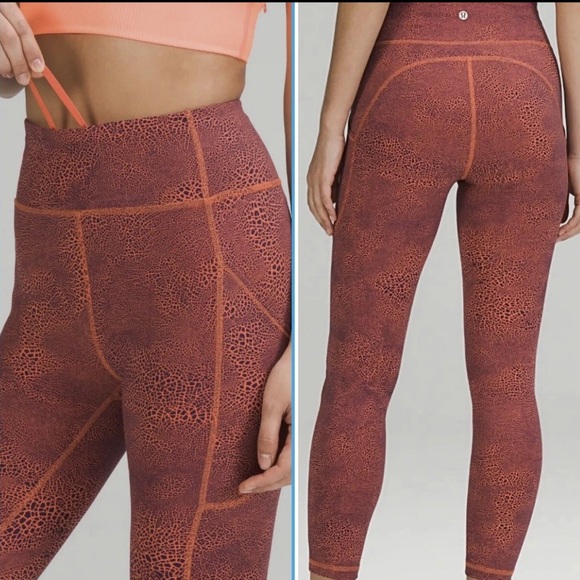 Lululemon Invigorate High-Rise Tight 25" Crackle Glaze Vintage Orange Larkspur 8 - Picture 1 of 7